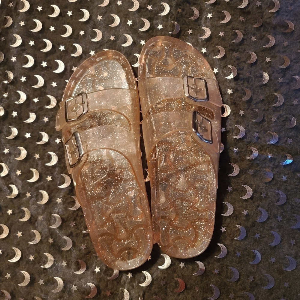🌟 pale pink glitter jelly birkenstock slip ons 🌟